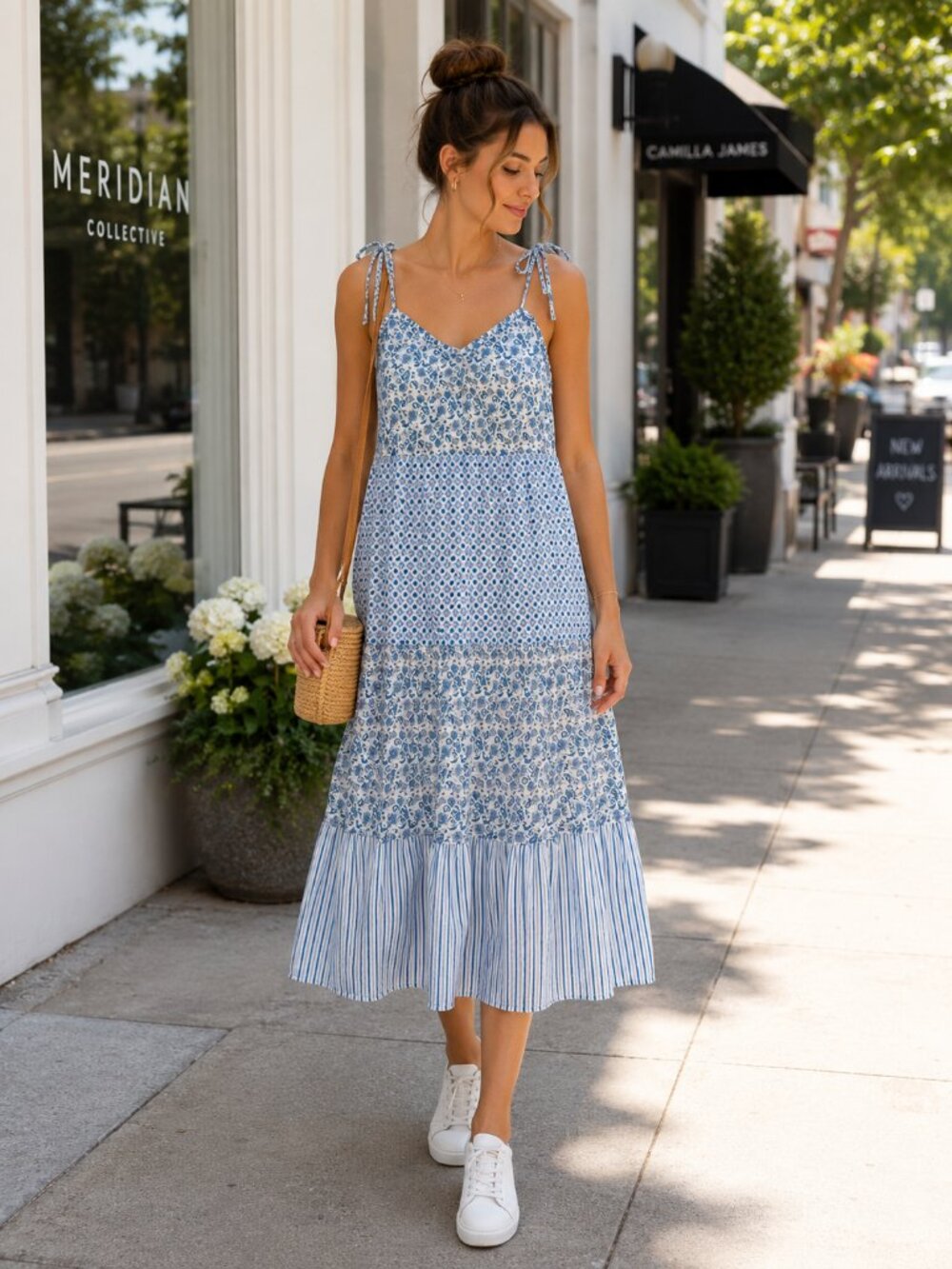 JCrew Blue Floral Tiered Maxi Dress